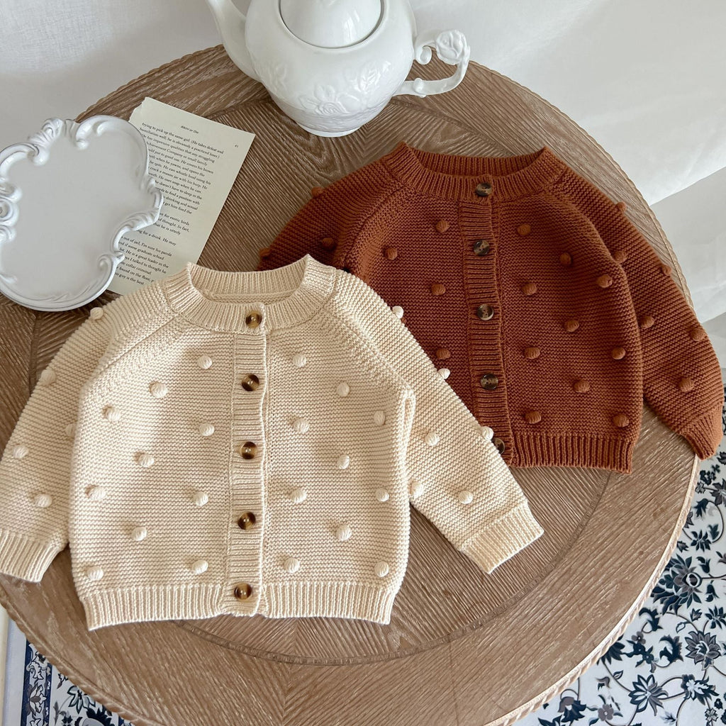 MyKids-USA® Baby Solid Color Fur-Ball Patched Design Cardigan