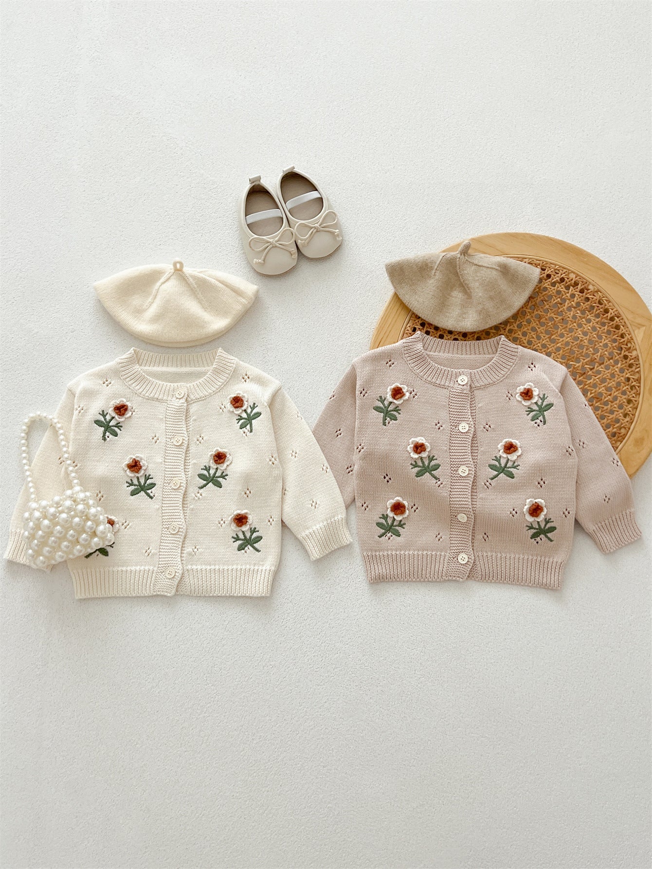 MyKids-USA® Baby Girls Comfortable Flowers Embroiedery Knitted Long Sleeves Cardigan