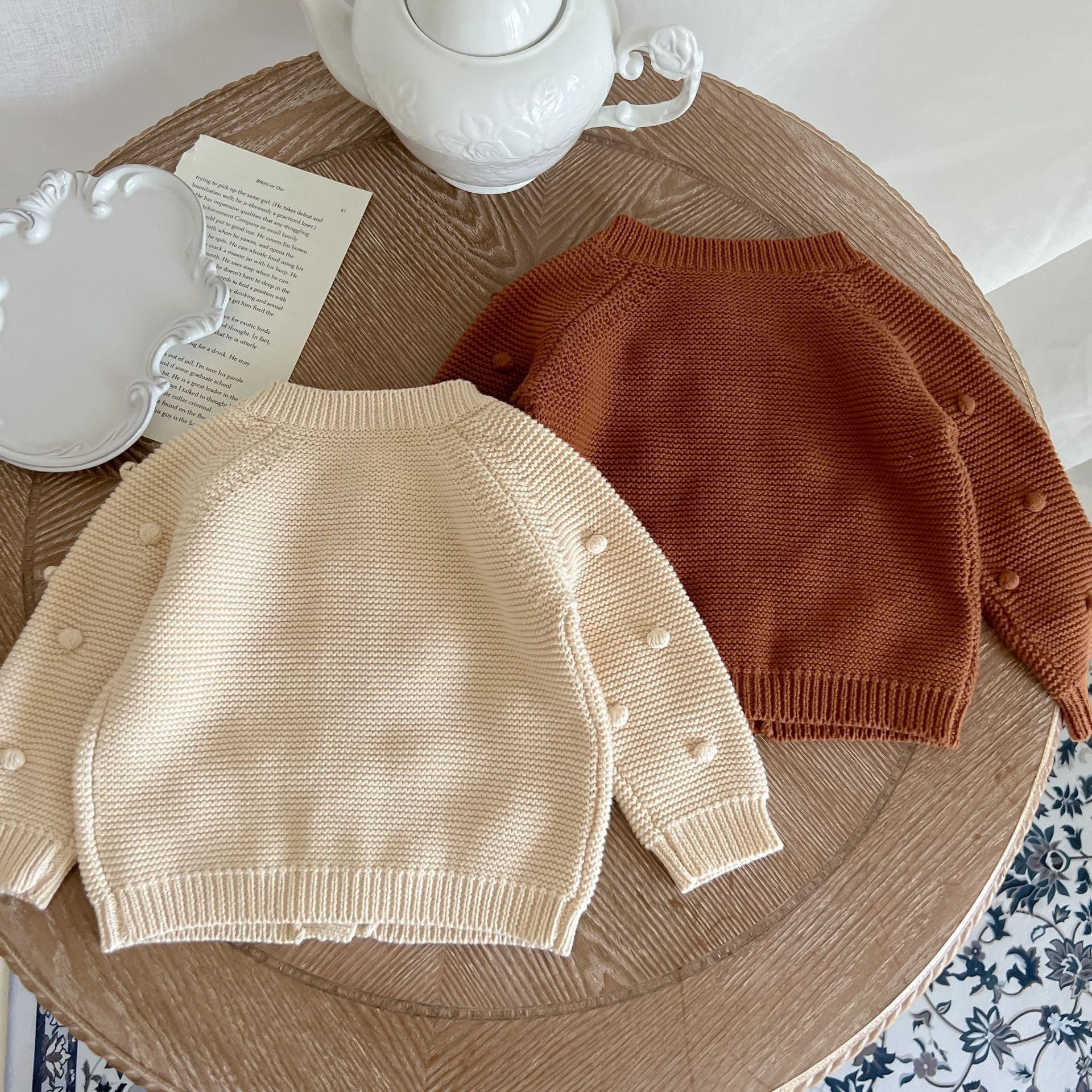 MyKids-USA® Baby Solid Color Fur-Ball Patched Design Cardigan