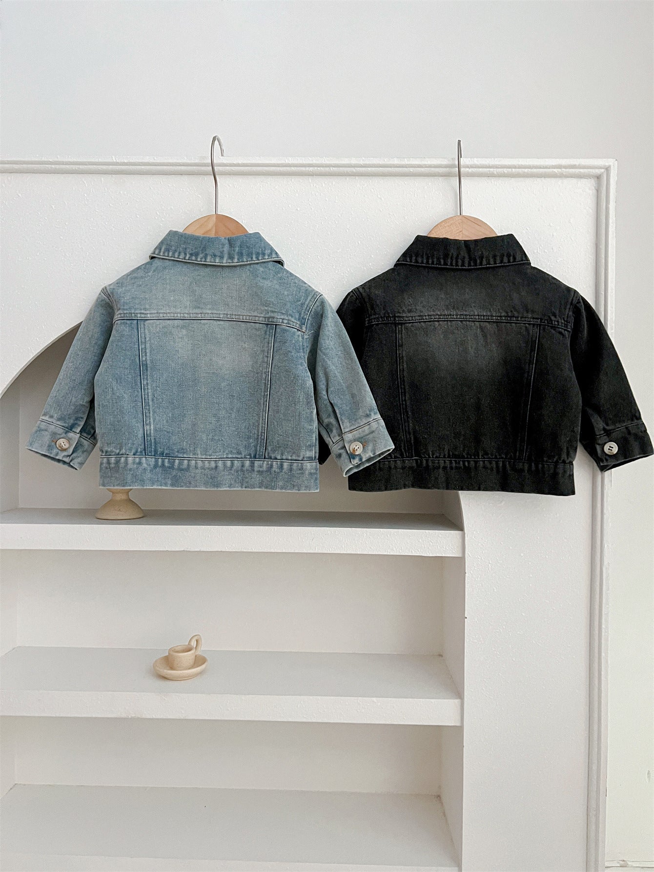 MyKids-USA® Baby Kids Button Front Design Washed Style Turndown Collar Denim Jacket Coat