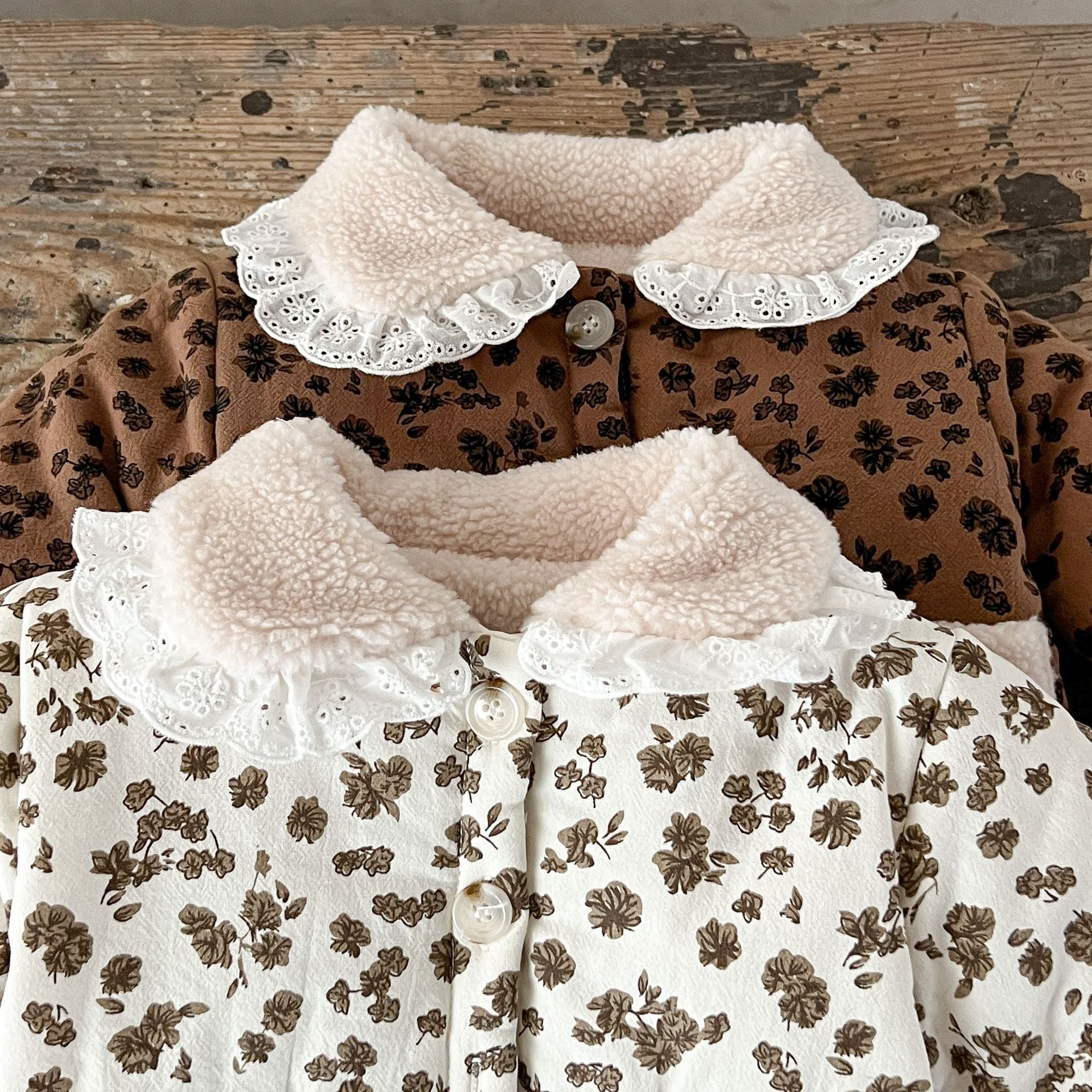 MyKids-USA® Baby Girl Jacquard Lapel Combo Two Pockets Thickened Long Sleeves Cardigan Coat In Winter
