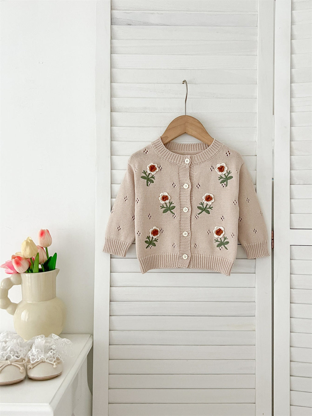 MyKids-USA® Baby Girls Comfortable Flowers Embroiedery Knitted Long Sleeves Cardigan