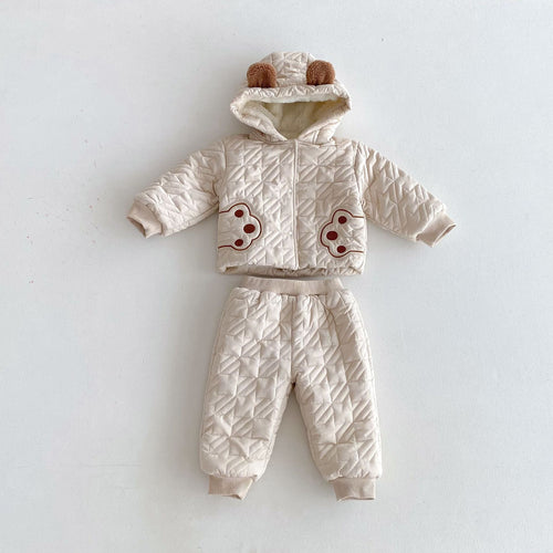 MyKids-USA Teddy Paws Pattern Coat With Thick Pants Cute Sets