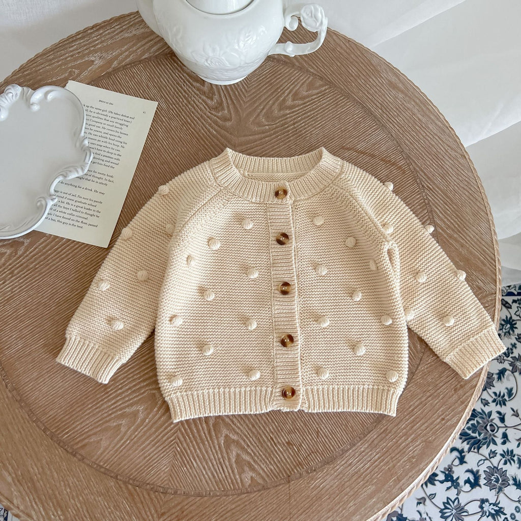 MyKids-USA® Baby Solid Color Fur-Ball Patched Design Cardigan