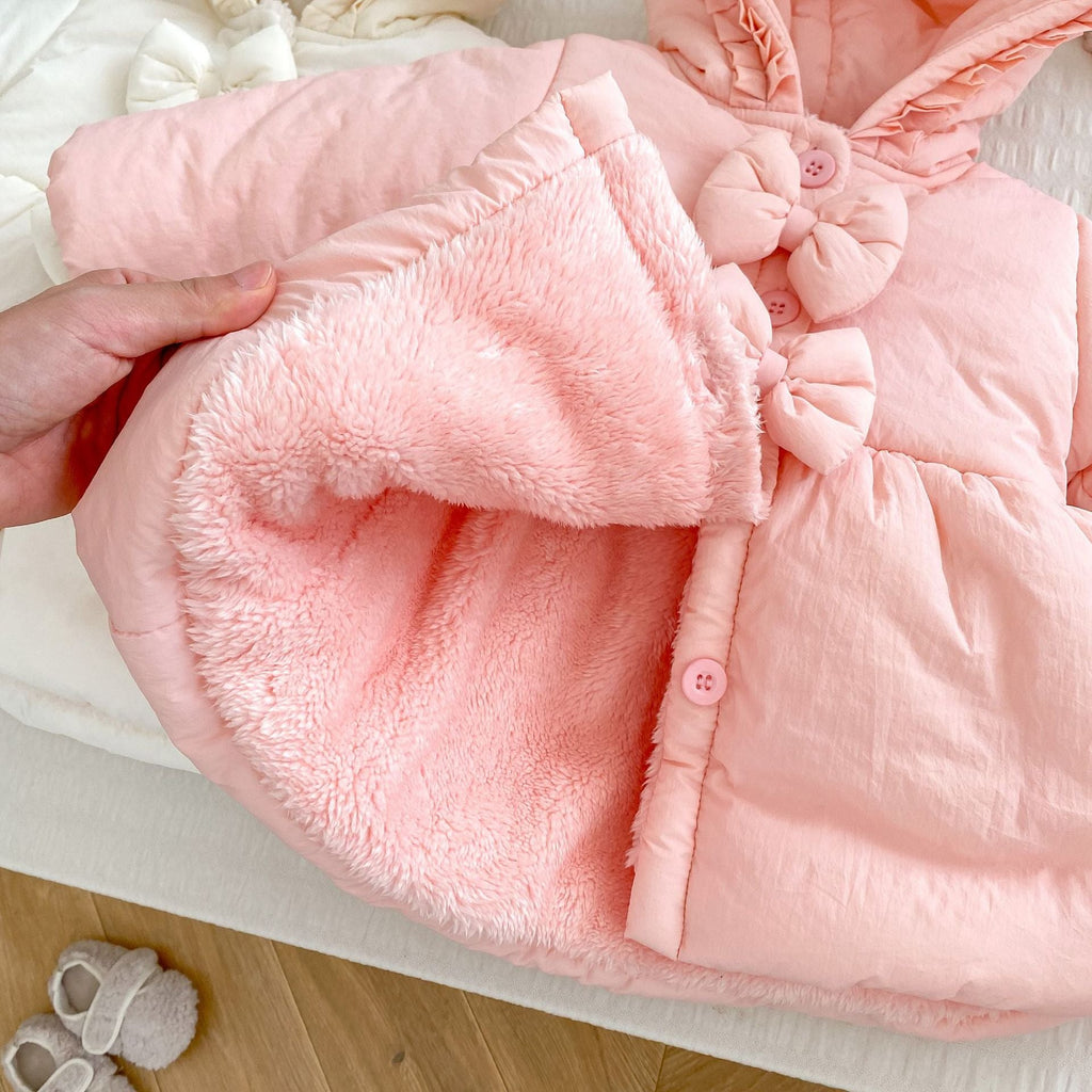 MyKids-USA® Arrival Baby Kids Girls Solid Color Single Breasted Hooded Thick Fleece-inside Coat