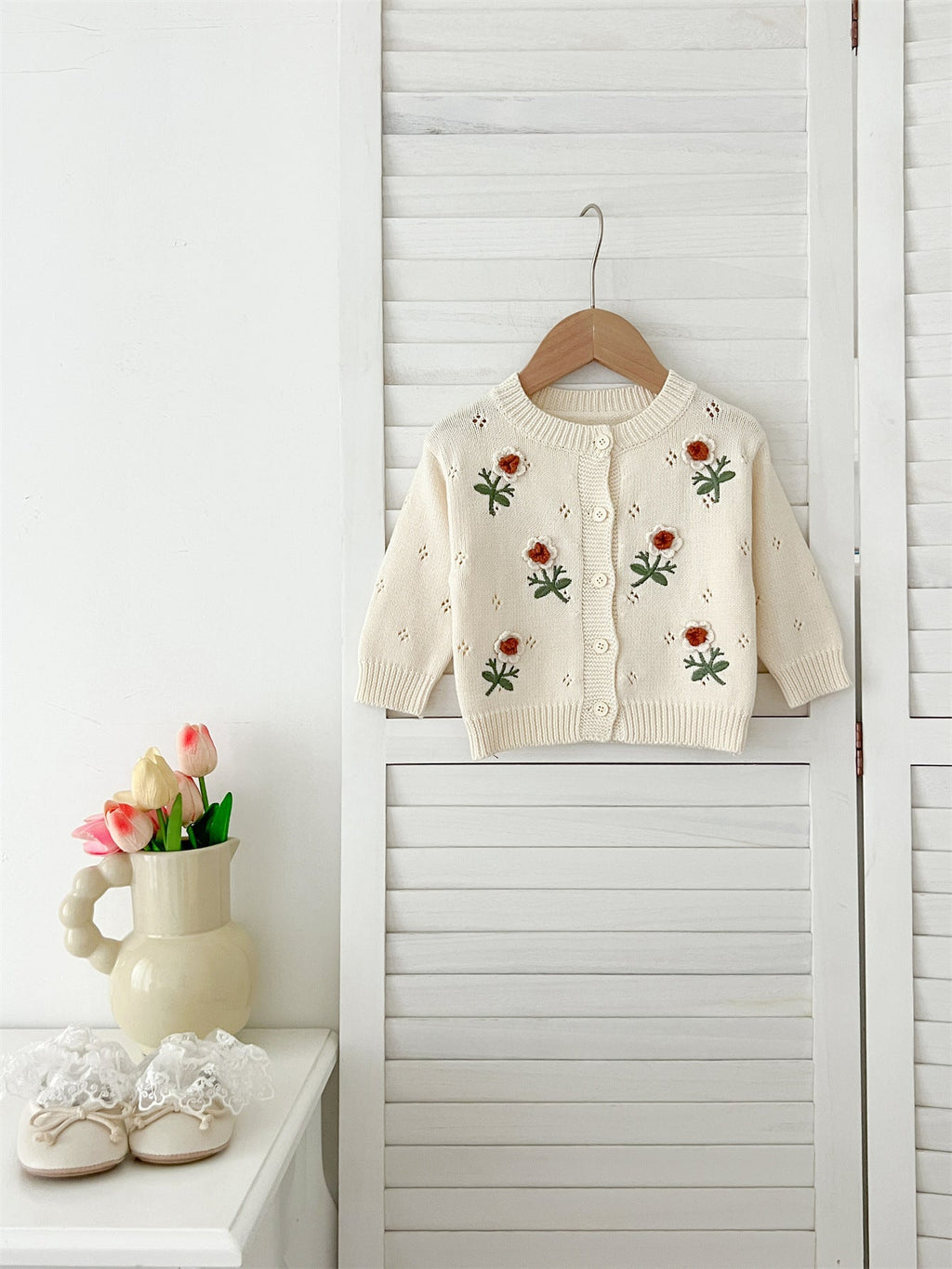 MyKids-USA® Baby Girls Comfortable Flowers Embroiedery Knitted Long Sleeves Cardigan