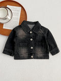 MyKids-USA® Baby Kids Button Front Design Washed Style Turndown Collar Denim Jacket Coat