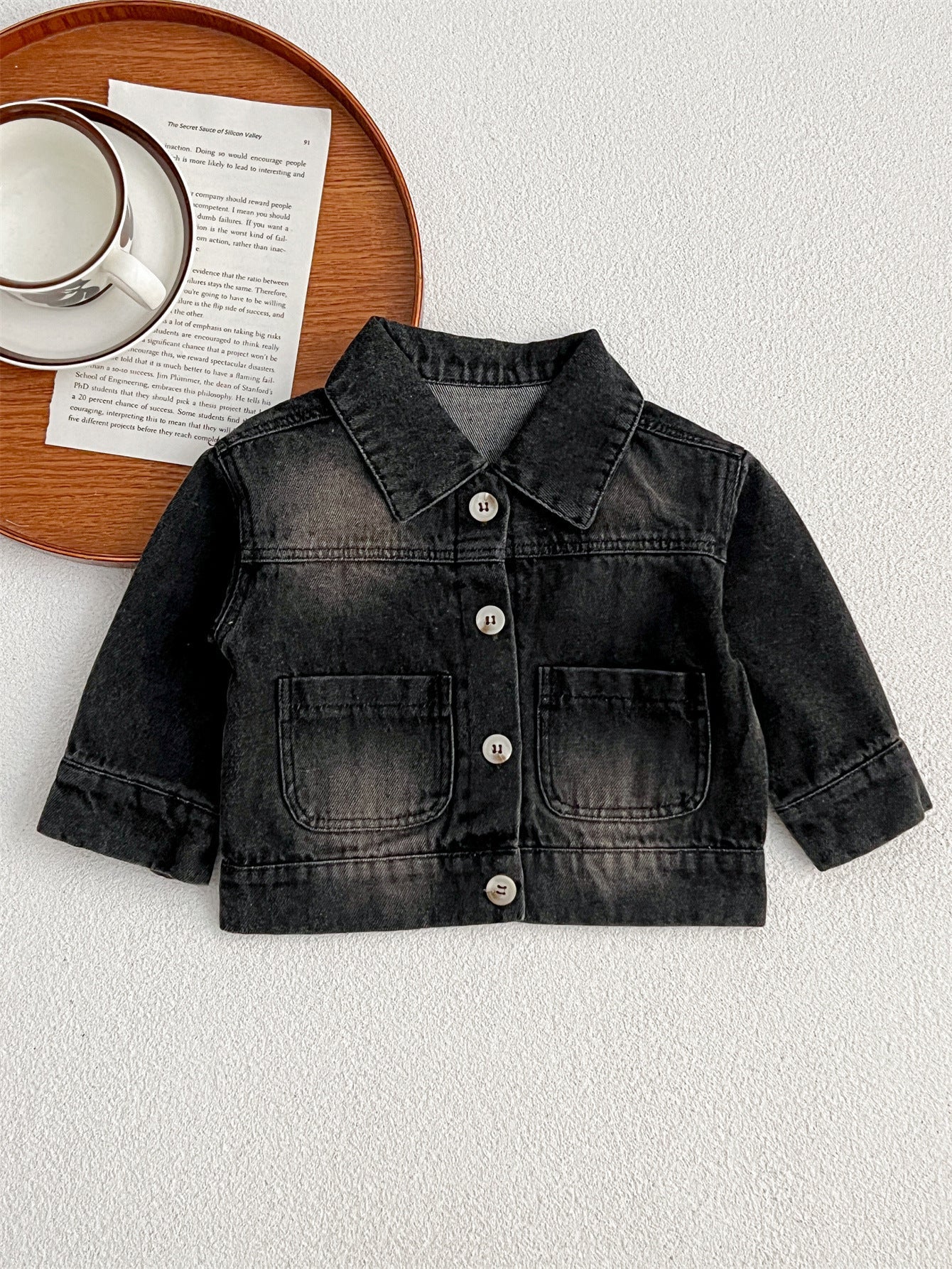 MyKids-USA® Baby Kids Button Front Design Washed Style Turndown Collar Denim Jacket Coat