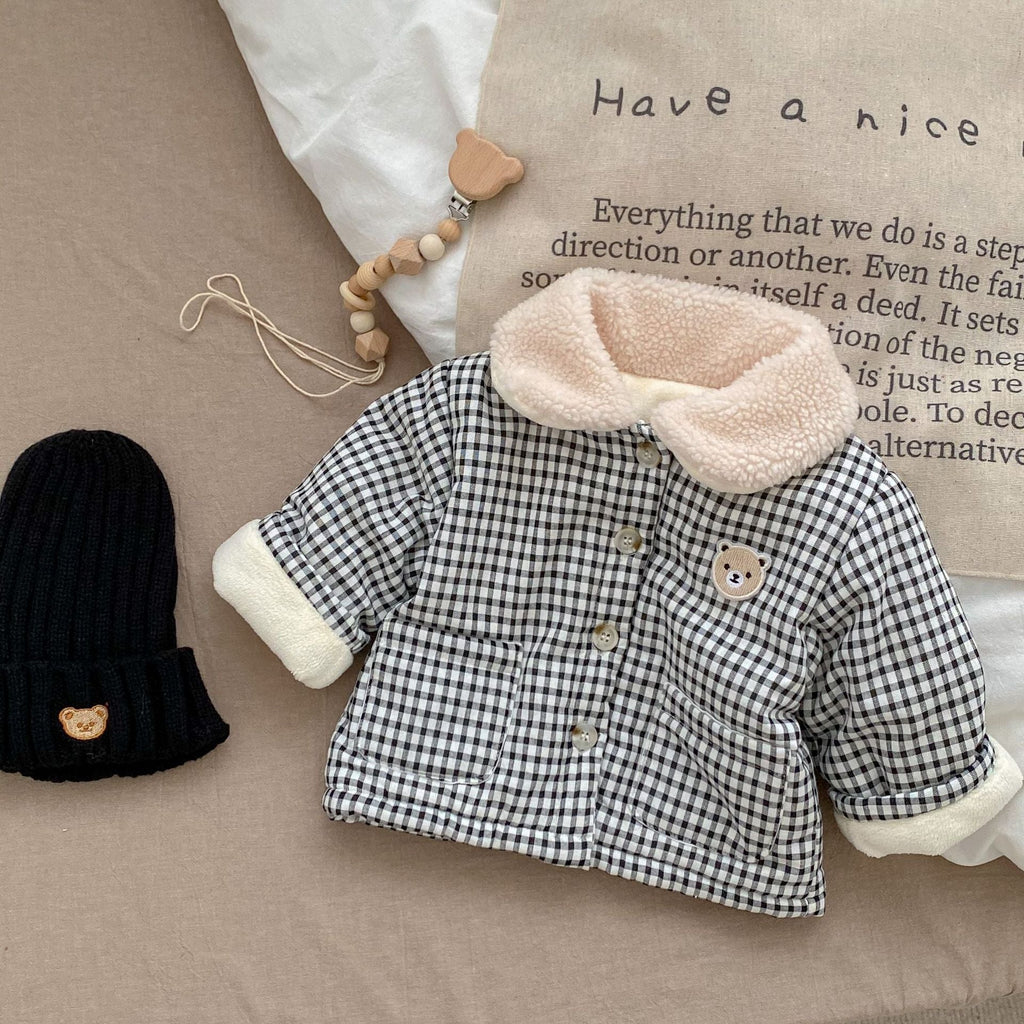 MyKids-USA® Baby Plaid Graphic Single Breasted Design Thickened Warm Winter Cotton Coat