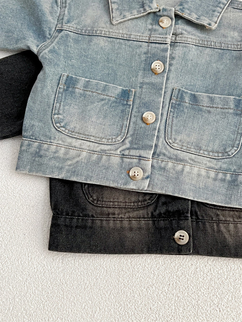 MyKids-USA® Baby Kids Button Front Design Washed Style Turndown Collar Denim Jacket Coat