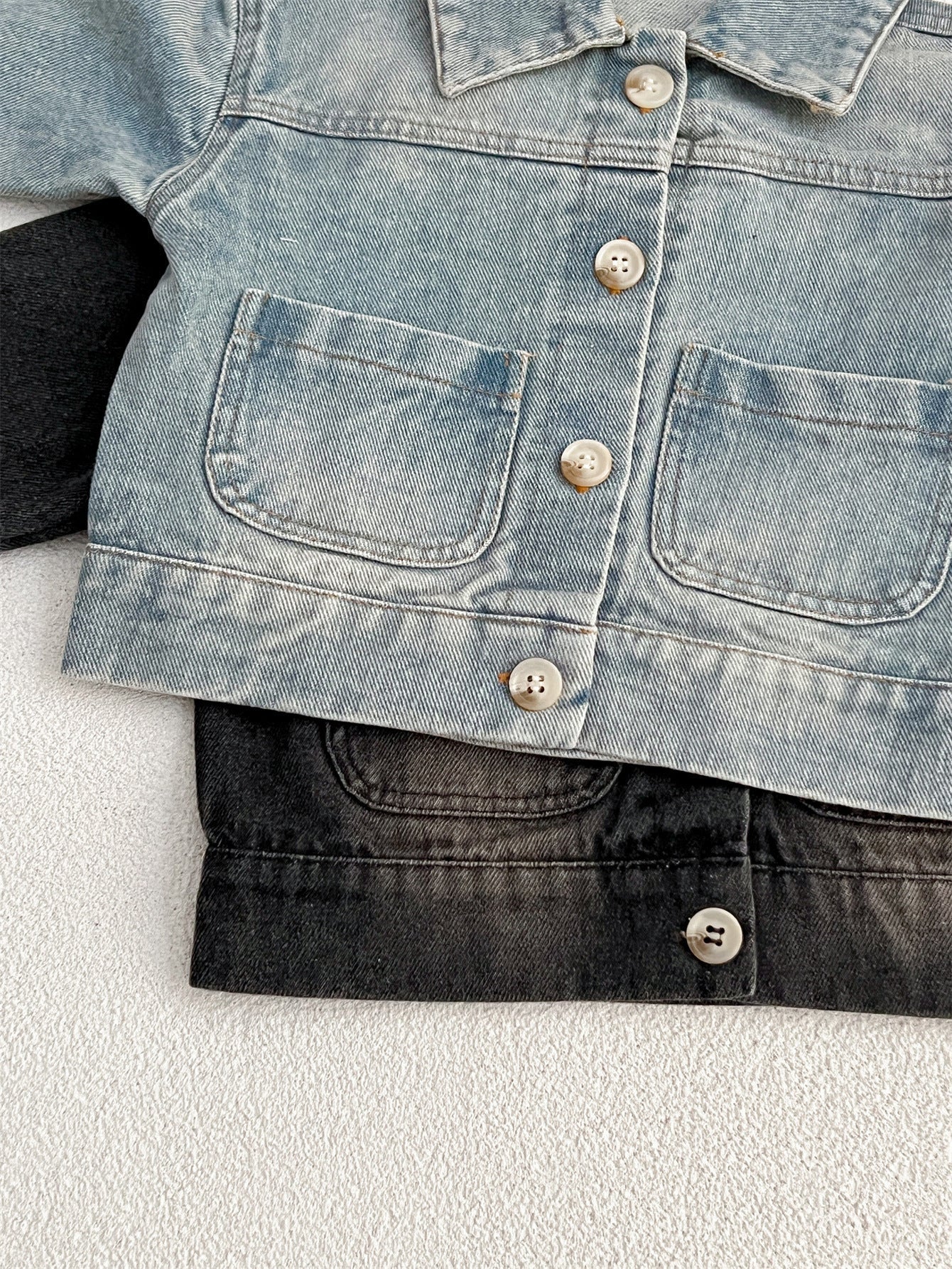 MyKids-USA® Baby Kids Button Front Design Washed Style Turndown Collar Denim Jacket Coat
