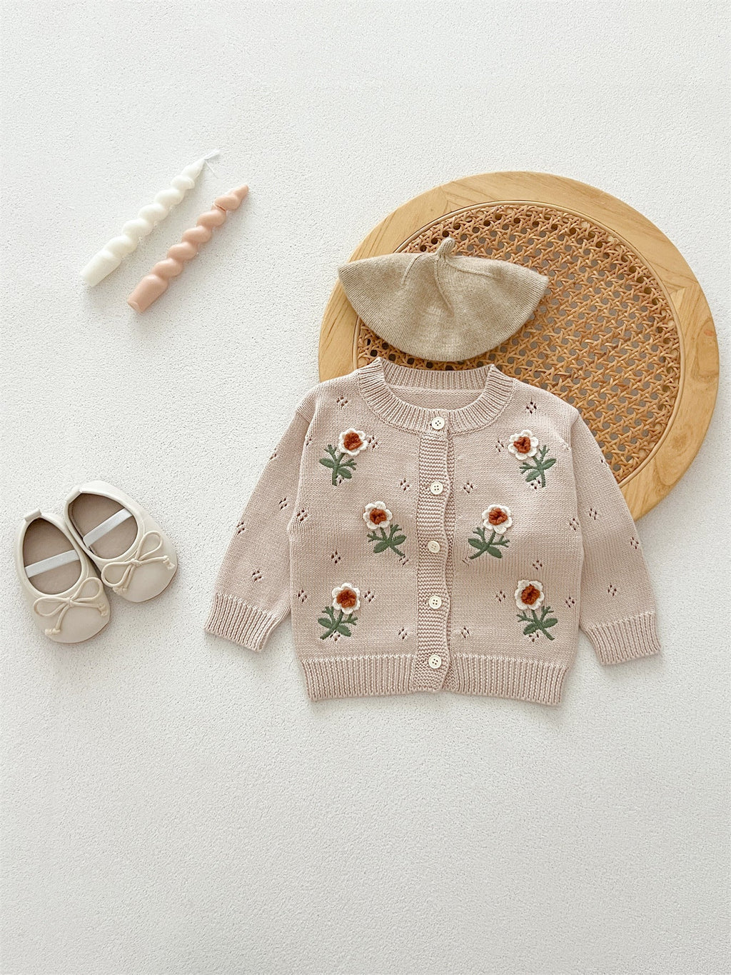 MyKids-USA® Baby Girls Comfortable Flowers Embroiedery Knitted Long Sleeves Cardigan