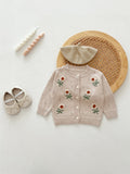 MyKids-USA® Baby Girls Comfortable Flowers Embroiedery Knitted Long Sleeves Cardigan