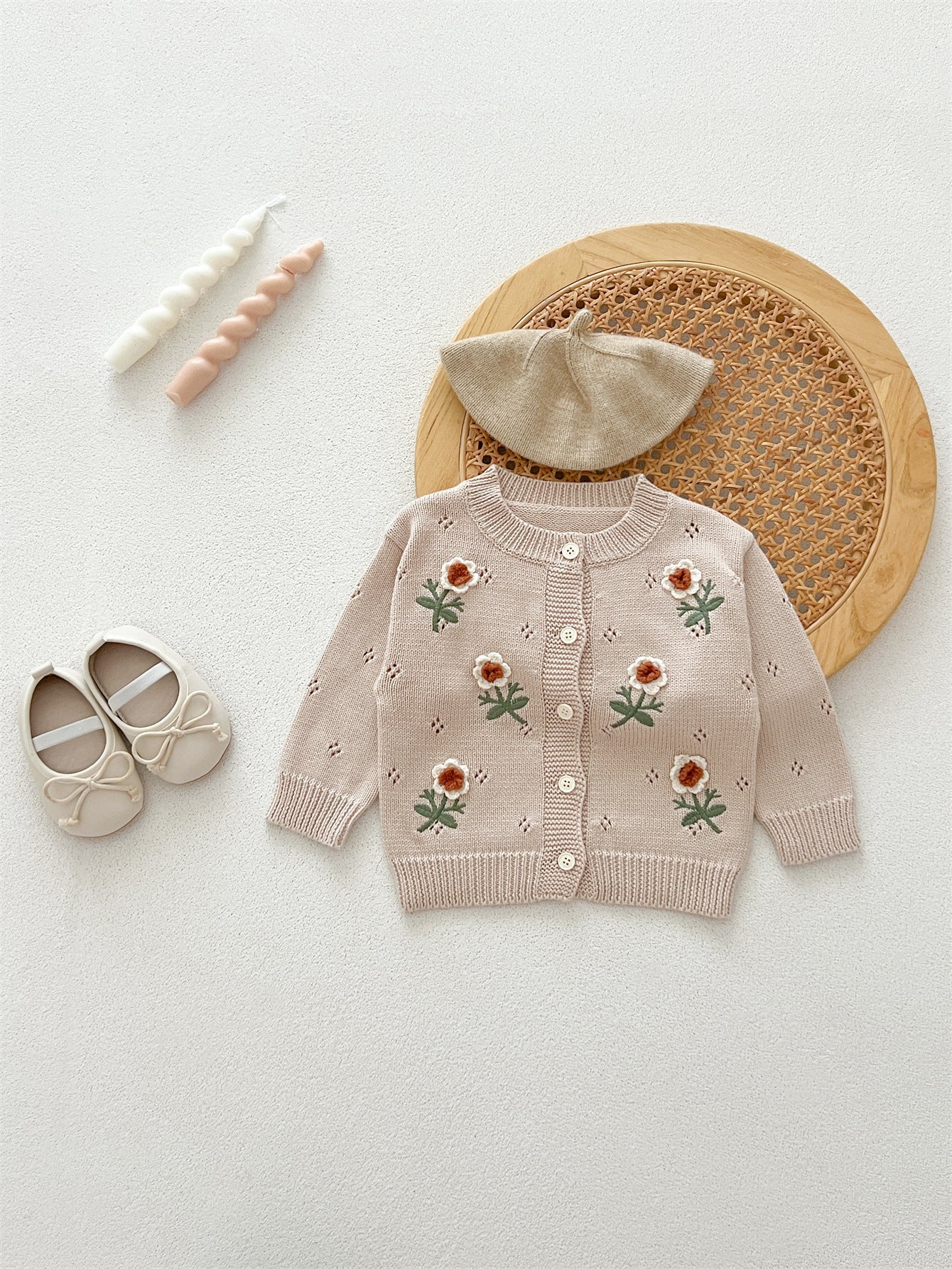 MyKids-USA® Baby Girls Comfortable Flowers Embroiedery Knitted Long Sleeves Cardigan