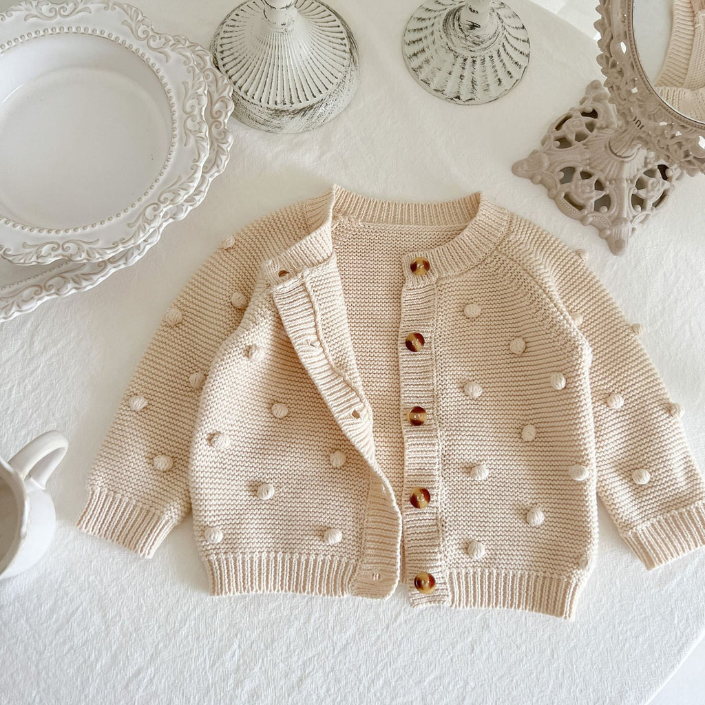 MyKids-USA® Baby Solid Color Fur-Ball Patched Design Cardigan