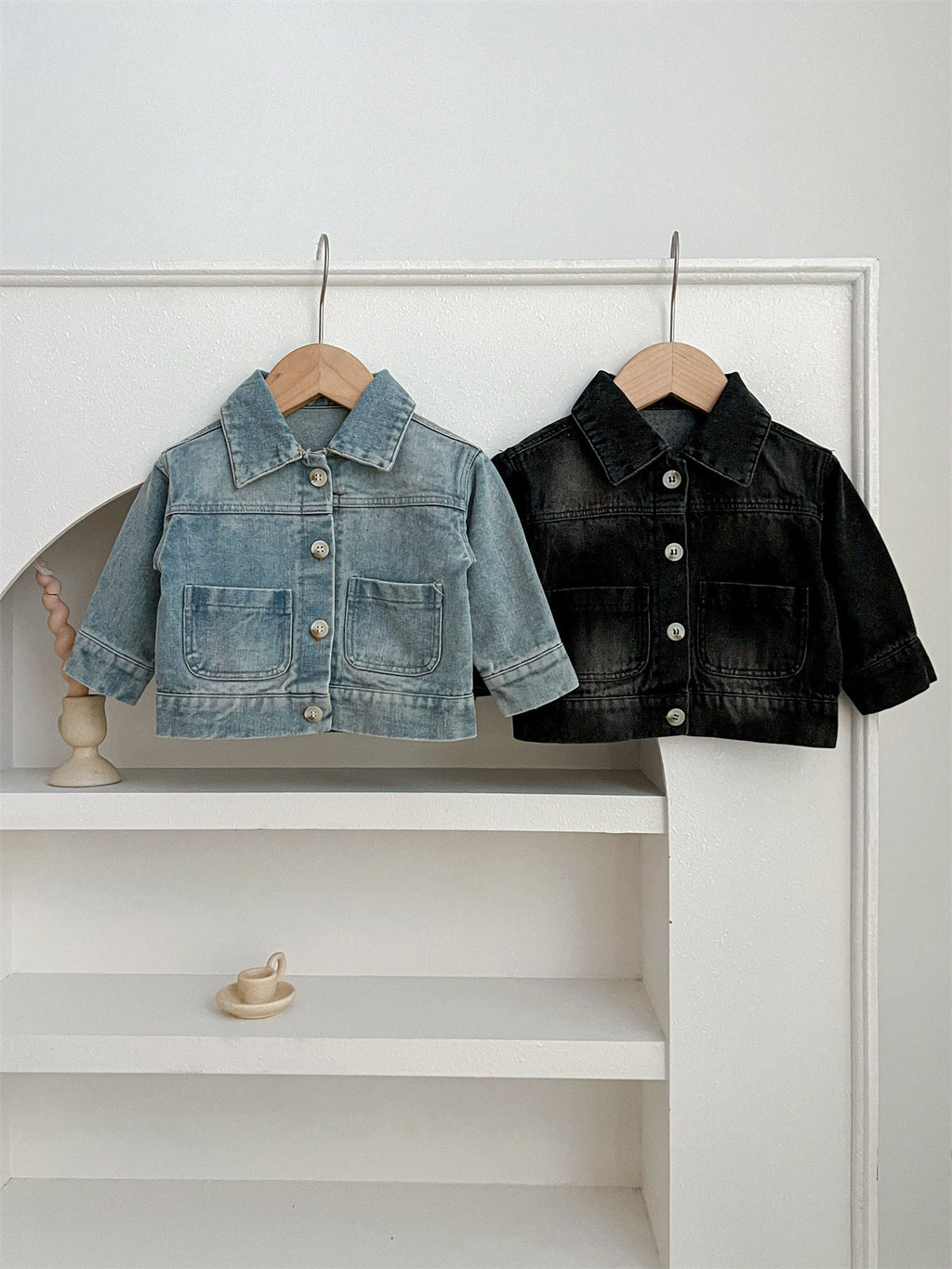 MyKids-USA® Baby Kids Button Front Design Washed Style Turndown Collar Denim Jacket Coat