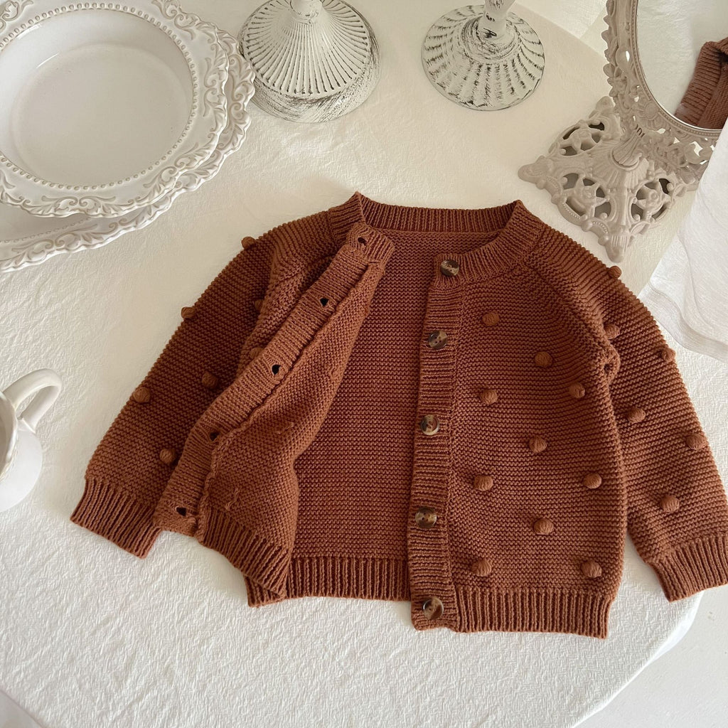 MyKids-USA® Baby Solid Color Fur-Ball Patched Design Cardigan