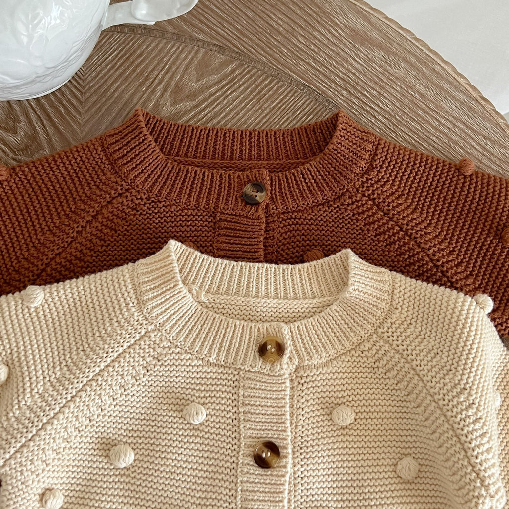 MyKids-USA® Baby Solid Color Fur-Ball Patched Design Cardigan