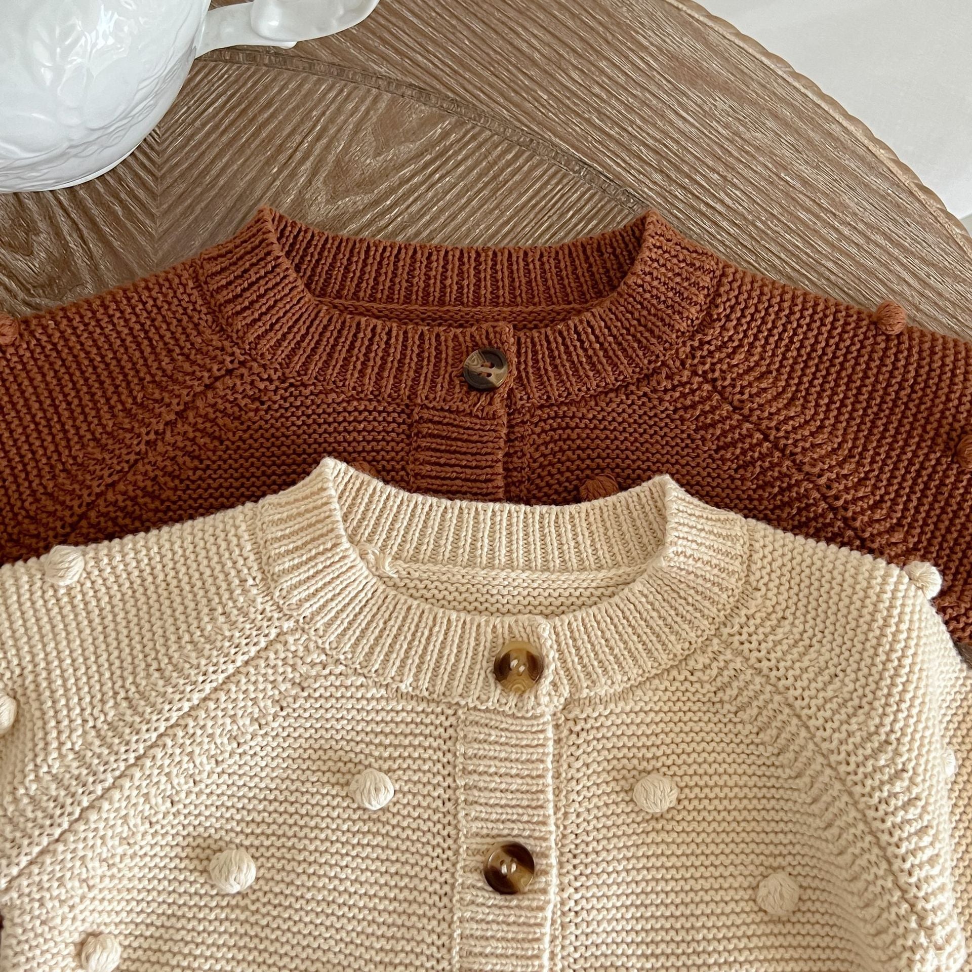 MyKids-USA® Baby Solid Color Fur-Ball Patched Design Cardigan