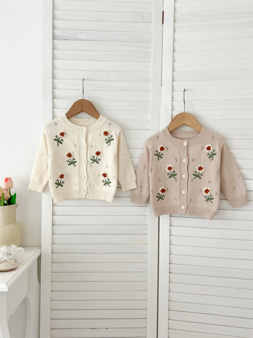 MyKids-USA® Baby Girls Comfortable Flowers Embroiedery Knitted Long Sleeves Cardigan