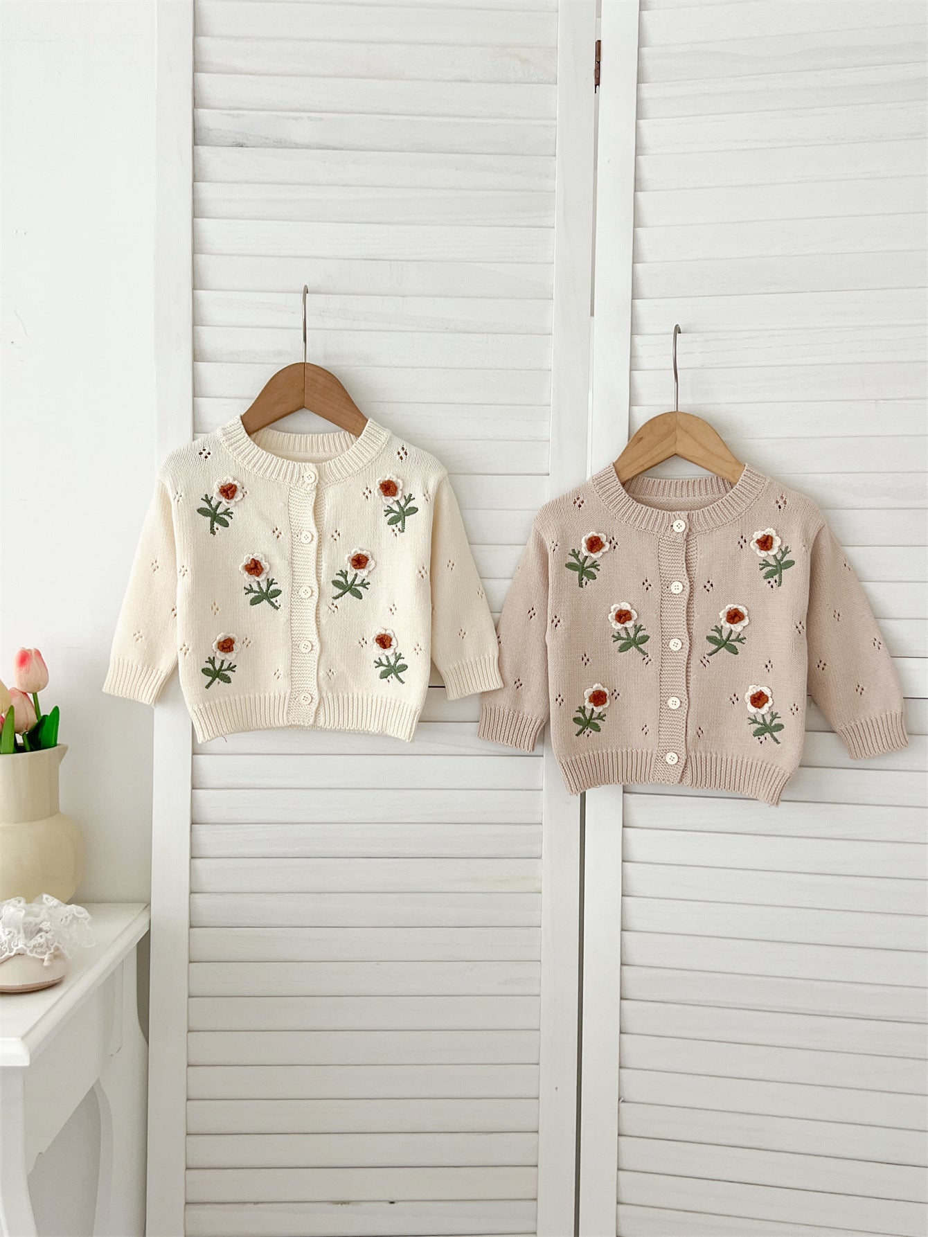 MyKids-USA® Baby Girls Comfortable Flowers Embroiedery Knitted Long Sleeves Cardigan