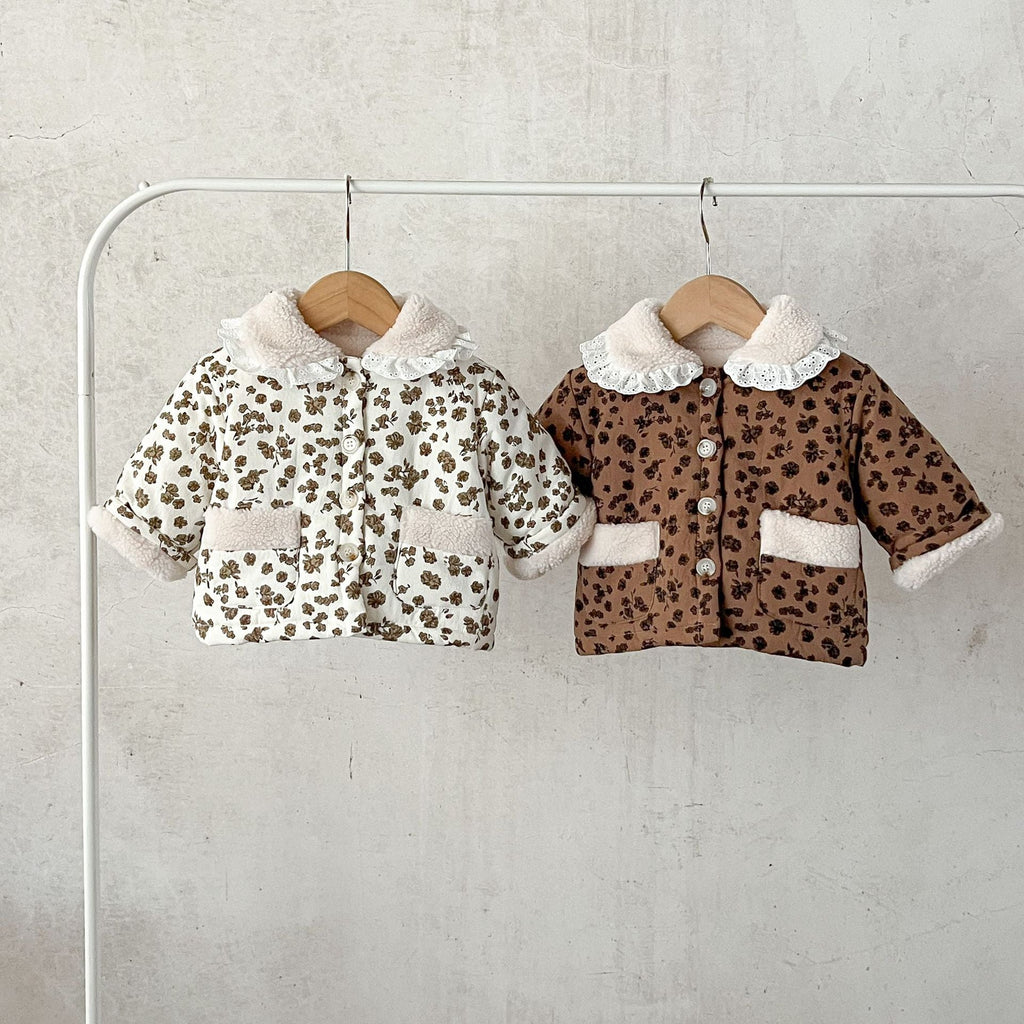MyKids-USA® Baby Girl Jacquard Lapel Combo Two Pockets Thickened Long Sleeves Cardigan Coat In Winter
