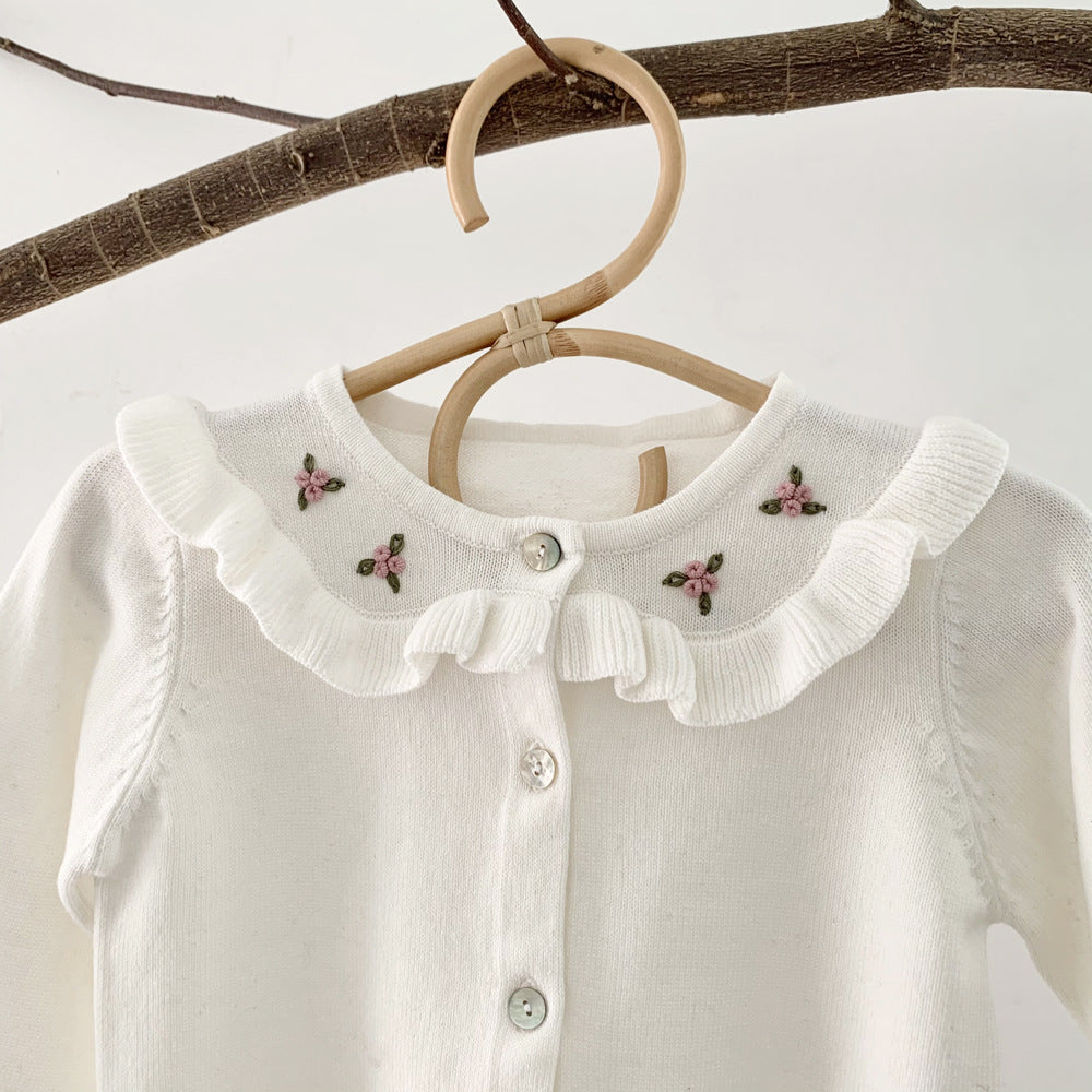 MyKids-USA® Baby Girl Floral Embroidered Pattern Single Breasted Design Knit Cardigan
