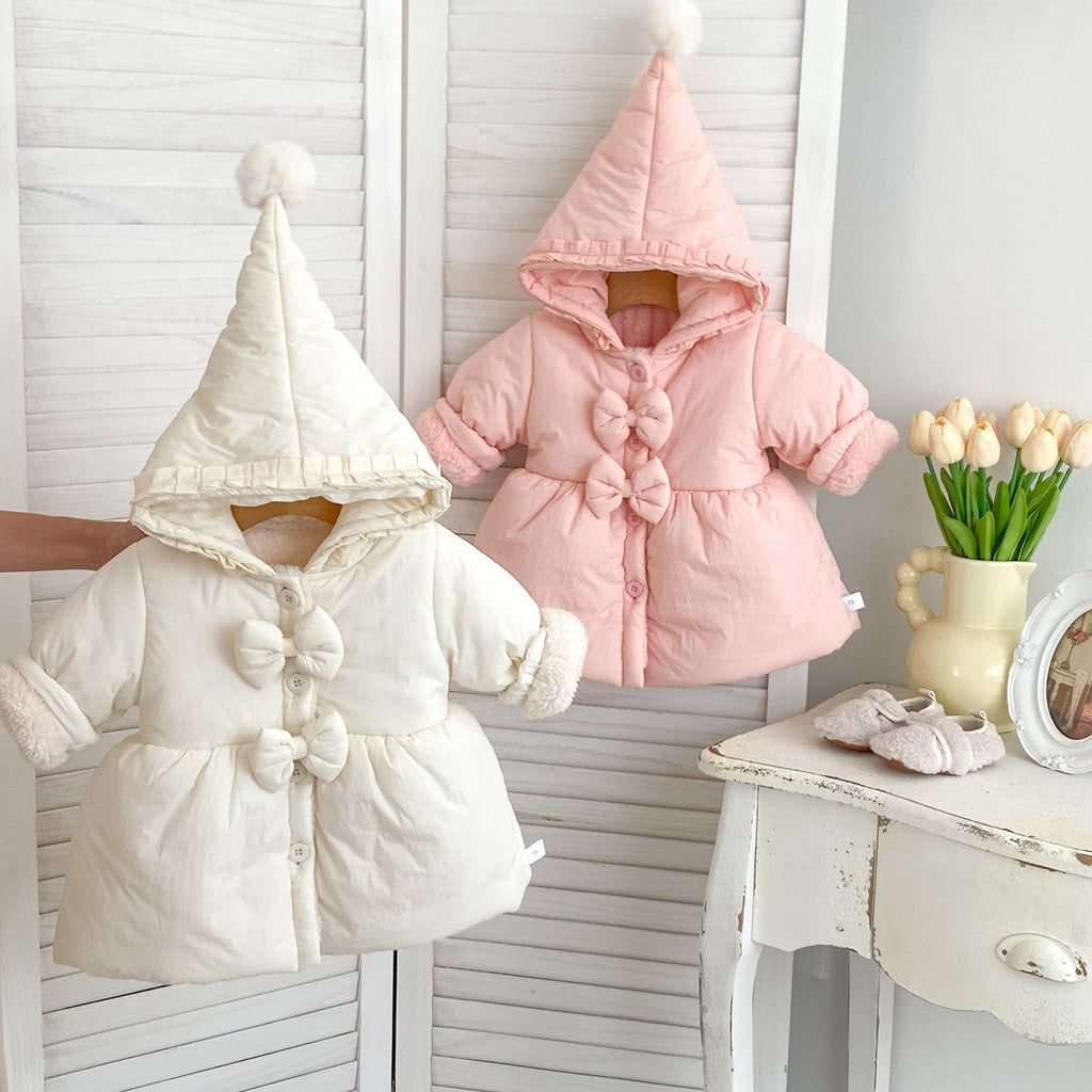 MyKids-USA® Arrival Baby Kids Girls Solid Color Single Breasted Hooded Thick Fleece-inside Coat
