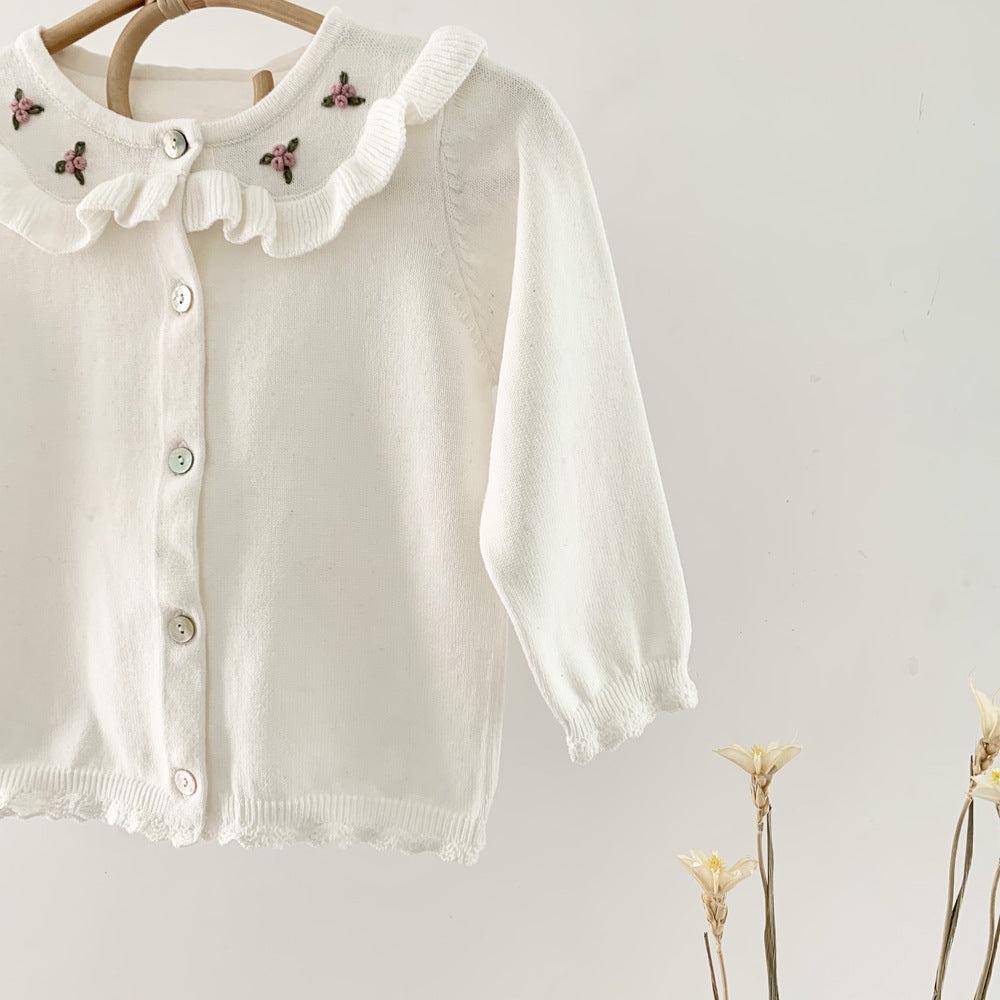 MyKids-USA® Baby Girl Floral Embroidered Pattern Single Breasted Design Knit Cardigan