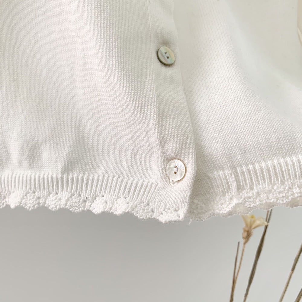 MyKids-USA® Baby Girl Floral Embroidered Pattern Single Breasted Design Knit Cardigan