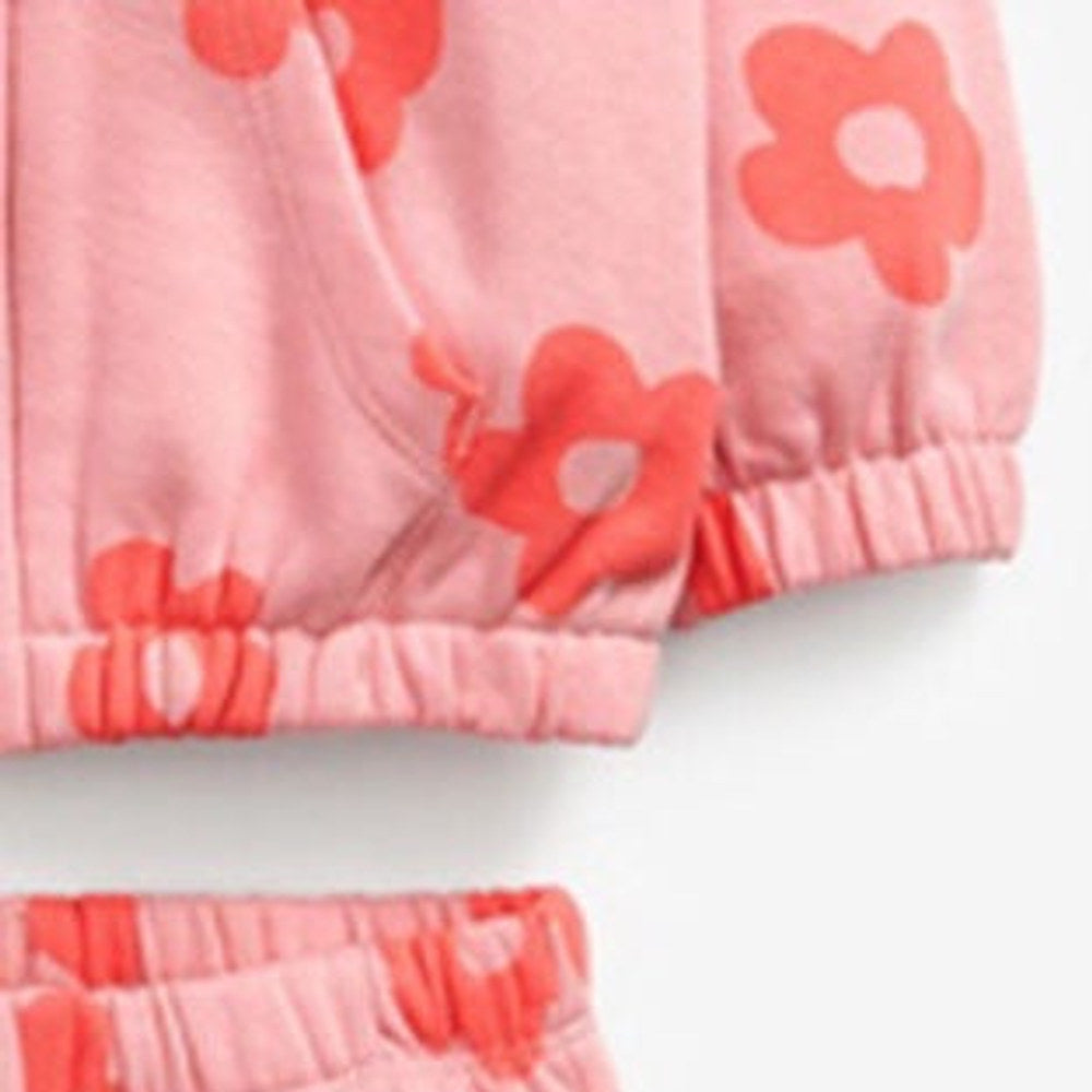 MyKids-USA® Baby Girl All Over Flower Graphic Zipper Hoodie Coat & Trousers Sets